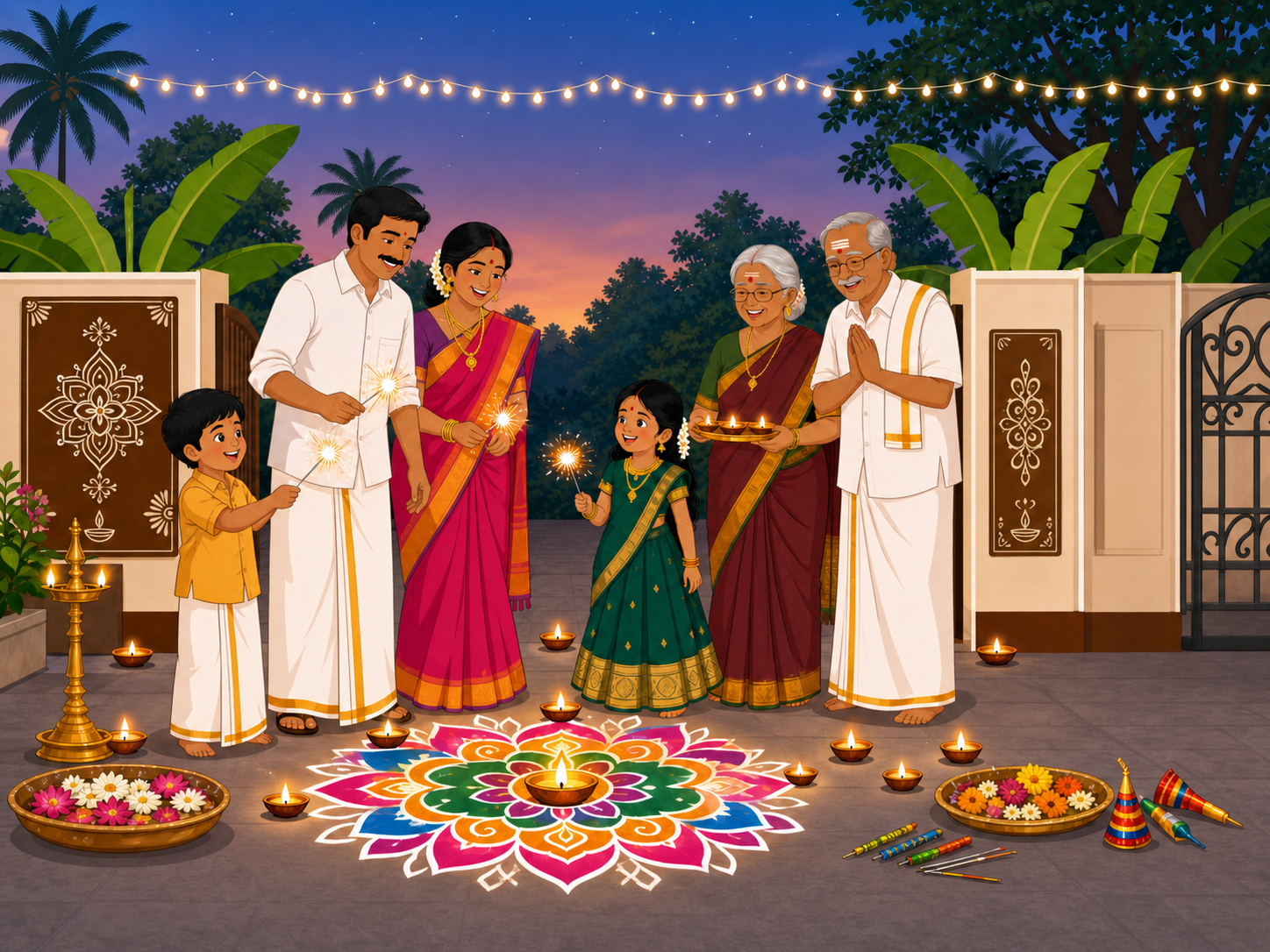 Festive Diwali fireworks display visual